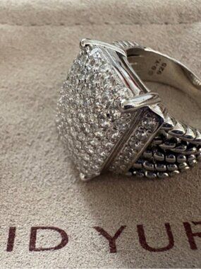 David Yurman Silver Pave Diamond Ring sz7